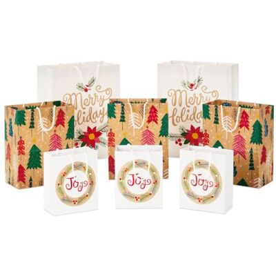 Hallmark hållbara presentpåsar (8 väskor: 3 små 15 cm, 3 medium 9 tum, 2 stora 33 cm) återvinningsbart hantverk med rosa träd, "Merry Holidays" vinterblommor, "Joy" krans till jul, Hanukkah, bröllop Hallmark hållbara presentpåsar (8 väskor: 3 små 15 cm, 3 medium 9 tum, 2 stora 33 cm) återvinningsbart hantverk med rosa träd, "Merry Holidays" vinterblommor, "Joy" krans till jul, Hanukkah, bröllop