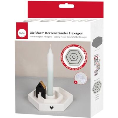 Rayher Silikon gjutform ljusstake hexagon, 16 x 14 x 2,5 cm, inkl. 3 x 5 stenciler, 36167000 Rayher Silikon gjutform ljusstake hexagon, 16 x 14 x 2,5 cm, inkl. 3 x 5 stenciler, 36167000
