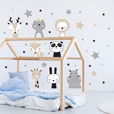 Ambiance Sticker Väggklistermärken för barn dekoration av barnkammaren väggklistermärke för skandinaviska djur + 60 stjärnor H60 x L60 cm Ambiance Sticker Väggklistermärken för barn dekoration av barnkammaren väggklistermärke för skandinaviska djur + 60 stjärnor H60 x L60 cm