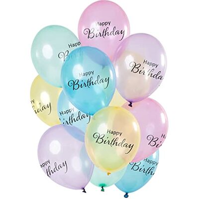 Folat 69330 ballonger "Happy Birthday", pastelltransparent, 30 cm – 12 stycken latex heliumballong, födelsedagsdekoration, flerfärgad, 30 cm Folat 69330 ballonger "Happy Birthday", pastelltransparent, 30 cm – 12 stycken latex heliumballong, födelsedagsdekoration, flerfärgad, 30 cm
