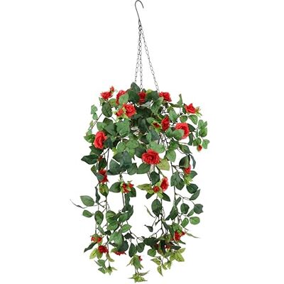 Flair Flower Konstgjord rosberlock 80 cm med metallkorg och hängande enhet, röd Flair Flower Konstgjord rosberlock 80 cm med metallkorg och hängande enhet, röd
