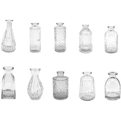 Relaxdays Vaser, set om 10 strukturerad, vintage-design, glas, H: 10–14,7 H: 10–14,7 cm, små dekorativa vaser för bordsdekoration Relaxdays Vaser, set om 10 strukturerad, vintage-design, glas, H: 10–14,7 H: 10–14,7 cm, små dekorativa vaser för bordsdekoration