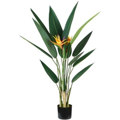 Wintem Konstgjord Strelitzia-växt 120 cm med 12 blad och 2 blommor, av polyeten, för rumsdekoration Wintem Konstgjord Strelitzia-växt 120 cm med 12 blad och 2 blommor, av polyeten, för rumsdekoration