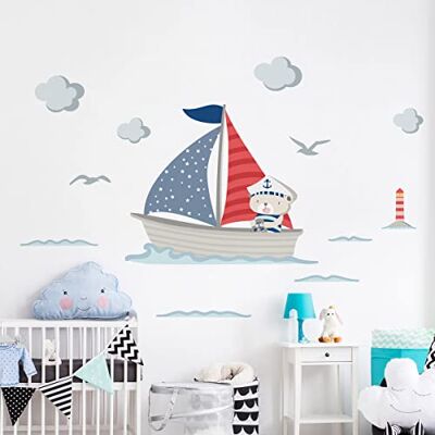 Ambiance Sticker Väggdekaler för barn – dekoration barnrum väggklistermärke väggklistermärke björn båtkapten väggklistermärke H60 x B 70 cm Ambiance Sticker Väggdekaler för barn – dekoration barnrum väggklistermärke väggklistermärke björn båtkapten väggklistermärke H60 x B 70 cm