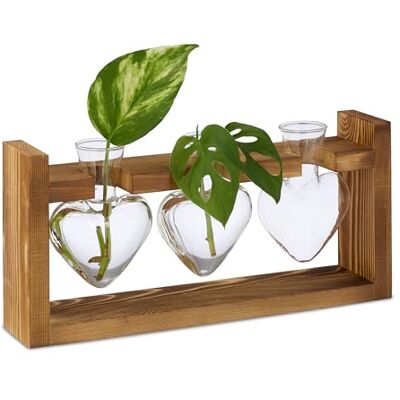 Relaxdays Provrörsvas - Set med 3 glas och träställning Relaxdays Provrörsvas - Set med 3 glas och träställning