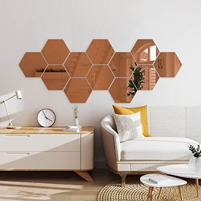 Ambiance Sticker Spegeleffekt väggdekaler som en spegel hexagoner rosa guld spegel väggklistermärke för baby, barnrum och vardagsrum förpackning med 12 klistermärken Ambiance Sticker Spegeleffekt väggdekaler som en spegel hexagoner rosa guld spegel väggklistermärke för baby, barnrum och vardagsrum förpackning med 12 klistermärken