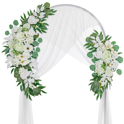 Lisuun bröllopsbågsblommor, konstgjorda blommor för dekoration, 2 st blombylke och 1 st halvren chiffong bordslöpare för helig och ren bröllopsceremoni blommig dekor 3-pack Lisuun bröllopsbågsblommor, konstgjorda blommor för dekoration, 2 st blombylke och 1 st halvren chiffong bordslöpare för helig och ren bröllopsceremoni blommig dekor 3-pack