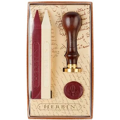 Jacques Herbin Herbin 46001T – Lys-set inklusive 2 vaxpinnar (röda och elfenben), trähandtag och en fleur de Lys-tätning Jacques Herbin Herbin 46001T – Lys-set inklusive 2 vaxpinnar (röda och elfenben), trähandtag och en fleur de Lys-tätning