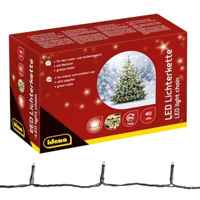 Idena 8325056 – LED-ljusslinga med 40 varmvita lysdioder, med 8 timmars timerfunktion och transformator, ca 11,9 m lång, inomhus- och utomhusbruk, för fester, jul, dekoration, bröllop Idena 8325056 – LED-ljusslinga med 40 varmvita lysdioder, med 8 timmars timerfunktion och transformator, ca 11,9 m lång, inomhus- och utomhusbruk, för fester, jul, dekoration, bröllop