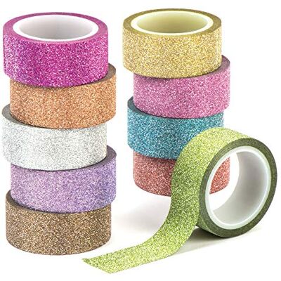 Baker Ross AV617 Glitterband värdepaket för barns hantverk och konstprojekt, kort, festpåsar och dekorationer (paket med 10), 3 m Baker Ross AV617 Glitterband värdepaket för barns hantverk och konstprojekt, kort, festpåsar och dekorationer (paket med 10), 3 m