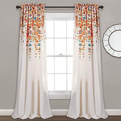 Lush Decor Frodig dekor gråtande blomma, ljus, filtrerande fönstergardinpaneler, par, 132 cm B x 274 cm L + 5 cm sidhuvud, turkos och mandarin charmiga moderna blommiga gardiner för vardagsrum, matsal och Lush Decor Frodig dekor gråtande blomma, ljus, filtrerande fönstergardinpaneler, par, 132 cm B x 274 cm L + 5 cm sidhuvud, turkos och mandarin charmiga moderna blommiga gardiner för vardagsrum, matsal och