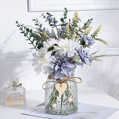 COZZI CODI Konstgjorda blommor, konstgjorda blå blommor med vas, bordsuppsatser för matsal, silkesblomsterarrangemang för hem, vardagsrum, badrum, växtdekor, bordsuppsats bordsdekorationer COZZI CODI Konstgjorda blommor, konstgjorda blå blommor med vas, bordsuppsatser för matsal, silkesblomsterarrangemang för hem, vardagsrum, badrum, växtdekor, bordsuppsats bordsdekorationer