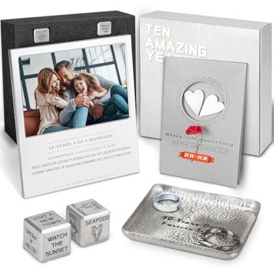 Kipwake 10 års jubileum tenn gåvor till honom henne för fru par, 10:e bröllopsdag aluminium gåvor set, glad 10:e presentidéer för par, bästa 10:e gåvorna korglåda med kortdekorationer Kipwake 10 års jubileum tenn gåvor till honom henne för fru par, 10:e bröllopsdag aluminium gåvor set, glad 10:e presentidéer för par, bästa 10:e gåvorna korglåda med kortdekorationer