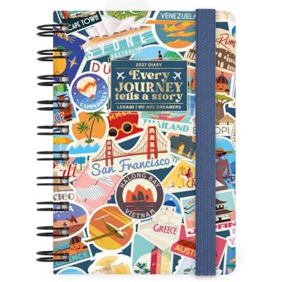 LEGAMI Liten 2027 Spiralate-dagbok, Travel Stickers, 12 Månader, Elastisk stängning, Dagbok från januari 2027 till december 2027, FSC-certifierat papper, 8,5 x 13 cm LEGAMI Liten 2027 Spiralate-dagbok, Travel Stickers, 12 Månader, Elastisk stängning, Dagbok från januari 2027 till december 2027, FSC-certifierat papper, 8,5 x 13 cm