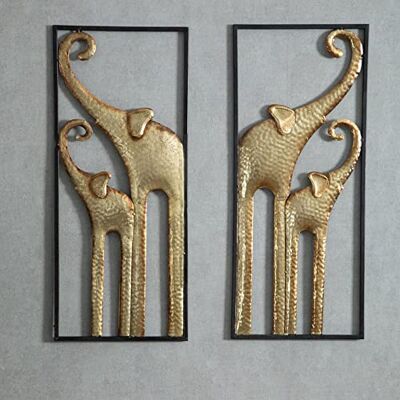 HKaikzo Uppsättning av 2 elefantväggdekor, afrikansk väggdekor, guldelefant väggkonst, djurdekorationer för vardagsrum, modern metalldekor (30 x 70 cm) HKaikzo Uppsättning av 2 elefantväggdekor, afrikansk väggdekor, guldelefant väggkonst, djurdekorationer för vardagsrum, modern metalldekor (30 x 70 cm)
