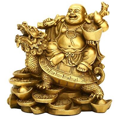 BRASSTAR 11,4 cm (H) Ruyi skrattande Buddha och sköldpadda-rikedom, lycka, hälsa Buddha-staty för hemmakontor dekor PTZY062 BRASSTAR 11,4 cm (H) Ruyi skrattande Buddha och sköldpadda-rikedom, lycka, hälsa Buddha-staty för hemmakontor dekor PTZY062