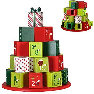 BAKAJI Juladventskalender i trä med 24 numrerade lådor för överraskning dekorationer juldekorationer (presentpåsar) BAKAJI Juladventskalender i trä med 24 numrerade lådor för överraskning dekorationer juldekorationer (presentpåsar)