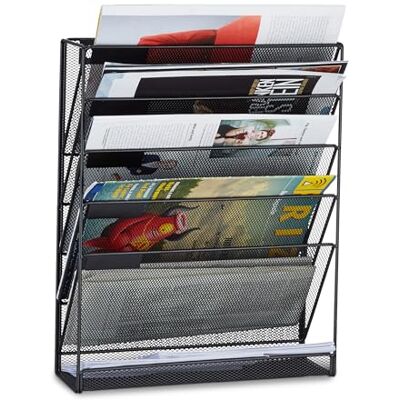 Relaxdays tidningshållare för vägg, broschyrhållare A4, tidningshållare för vägg, metall, HxBxD: 40 x 32 x 10 cm, svart Relaxdays tidningshållare för vägg, broschyrhållare A4, tidningshållare för vägg, metall, HxBxD: 40 x 32 x 10 cm, svart