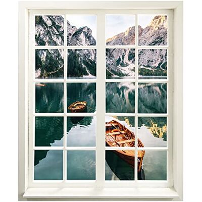 WallSpirit Väggtatuering – fönster med utsikt"bergsjön med båt" 83 x 100 cm (B x H) – väggklistermärke – väggklistermärke WallSpirit Väggtatuering – fönster med utsikt"bergsjön med båt" 83 x 100 cm (B x H) – väggklistermärke – väggklistermärke