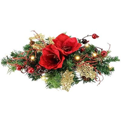 Flair Flower Konstgjord granhylla med röd amaryllis bärkottar LED-belysning, varmvit 43 x 10 x 20 cm, juldekoration, bordsdekoration, adventsdekoration, batteridriven för jul Flair Flower Konstgjord granhylla med röd amaryllis bärkottar LED-belysning, varmvit 43 x 10 x 20 cm, juldekoration, bordsdekoration, adventsdekoration, batteridriven för jul