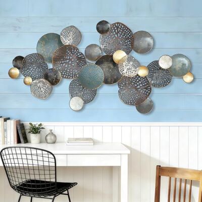 ZZYYZZ Stor väggdekoration i metall, boho lotusblad i metall, 3D staplad blomma väggkonst, dekor, nautisk kust utomhus väggdekor, för vardagsrum sovrum matsal, 133 cm x 67 cm ZZYYZZ Stor väggdekoration i metall, boho lotusblad i metall, 3D staplad blomma väggkonst, dekor, nautisk kust utomhus väggdekor, för vardagsrum sovrum matsal, 133 cm x 67 cm