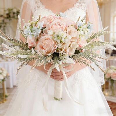 LESING 30 cm brud bröllopsbuketter konstgjorda rosblommor bukett handgjorda romantiska bröllopsbuketter för brud brudtärna som håller blommor (rosbukett-rosa) LESING 30 cm brud bröllopsbuketter konstgjorda rosblommor bukett handgjorda romantiska bröllopsbuketter för brud brudtärna som håller blommor (rosbukett-rosa)