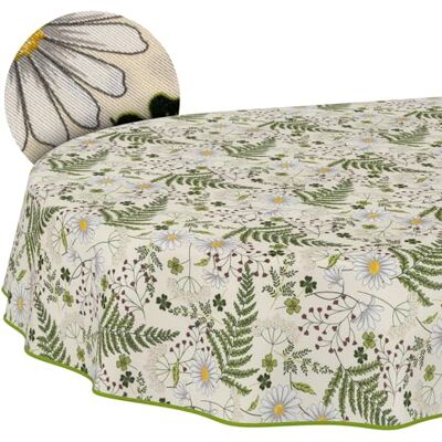 ANRO Duk avtorkbar Kamomill blad med fåll oval 180x140 cm inne/ute med fållad kant – perfekt för trädgård, terrass och matsal – bordsduk i belagd textil – smuts- och vattenavvisande, lättskött ANRO Duk avtorkbar Kamomill blad med fåll oval 180x140 cm inne/ute med fållad kant – perfekt för trädgård, terrass och matsal – bordsduk i belagd textil – smuts- och vattenavvisande, lättskött