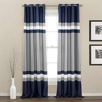 Lush Decor Frodig dekor Alexander rand ljus filtrering fönster gardin panel par, 241 cm L x 132 cm W, marinblå Lush Decor Frodig dekor Alexander rand ljus filtrering fönster gardin panel par, 241 cm L x 132 cm W, marinblå