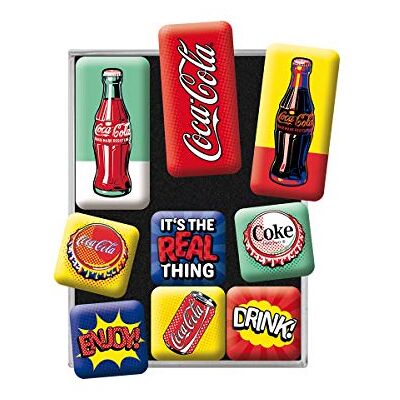 Kylskåpsmagneter i retrostil, Coca Cola – Pop Art – Presentidé för Coke-älskare, Magnetset för magnettavlor, Deko vintage, 9 stycken Kylskåpsmagneter i retrostil, Coca Cola – Pop Art – Presentidé för Coke-älskare, Magnetset för magnettavlor, Deko vintage, 9 stycken
