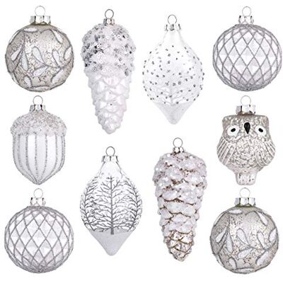 Valery Madelyn Large Glass Christmas Ornaments Set, 10ct White Silver Mercury Blown Glass Christmas Tree Ball Decorations, Winter Woodland Forest Xmas Hanging Teardrop Finial Decor Valery Madelyn Large Glass Christmas Ornaments Set, 10ct White Silver Mercury Blown Glass Christmas Tree Ball Decorations, Winter Woodland Forest Xmas Hanging Teardrop Finial Decor