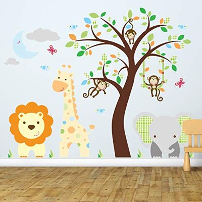 Ambiance Sticker Väggklistermärken för barn barnkammardekoration väggklistermärken för barn väggklistermärken glada djungeldjur barnväggklistermärke H60x L80 cm Ambiance Sticker Väggklistermärken för barn barnkammardekoration väggklistermärken för barn väggklistermärken glada djungeldjur barnväggklistermärke H60x L80 cm
