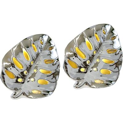 Flair Flower LED-dekorationsblad av keramik dekorativt objekt LED-ljus stämningsljus staty skulptur presentidé set om 2, silver Flair Flower LED-dekorationsblad av keramik dekorativt objekt LED-ljus stämningsljus staty skulptur presentidé set om 2, silver