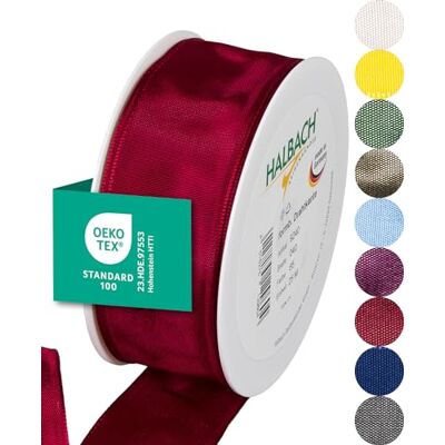 Halbach sidenband premium presentband med trådkant bredd 40 mm längd 25 m Öko-Tex 100 certifierat band Taftband Made in Germany, färg: vinröd Halbach sidenband premium presentband med trådkant bredd 40 mm längd 25 m Öko-Tex 100 certifierat band Taftband Made in Germany, färg: vinröd