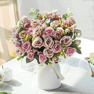 LESING Konstgjord silkesros med vas, falska blommor, bröllopsblommor, buketter, arrangemang, hem kontor fest bordsuppsats bordsdekoration (lila) LESING Konstgjord silkesros med vas, falska blommor, bröllopsblommor, buketter, arrangemang, hem kontor fest bordsuppsats bordsdekoration (lila)