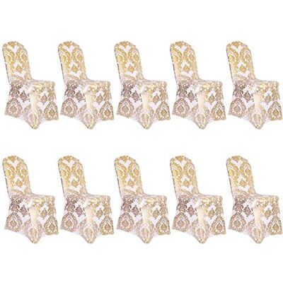 Desirable Life Önskbart liv förpackning med 10 matstolsskydd brons guld blomtryck avtagbar tvättbar spandex stretch dekorativ stol överdrag set för fest bröllop heminredning – guld + vit Desirable Life Önskbart liv förpackning med 10 matstolsskydd brons guld blomtryck avtagbar tvättbar spandex stretch dekorativ stol överdrag set för fest bröllop heminredning – guld + vit