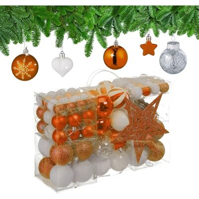 Relaxdays julpynt, set med 101, glittrande, träddekorationer, julgranskulor och stjärnor, plast, traditionell, orange, 19 x 20 x 2,5 cm Relaxdays julpynt, set med 101, glittrande, träddekorationer, julgranskulor och stjärnor, plast, traditionell, orange, 19 x 20 x 2,5 cm