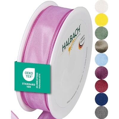 Halbach sidenband premium presentband med trådkant bredd 25 mm längd 25 m Öko-Tex 100 certifierat band Taftband Made in Germany, färg: rosa Halbach sidenband premium presentband med trådkant bredd 25 mm längd 25 m Öko-Tex 100 certifierat band Taftband Made in Germany, färg: rosa