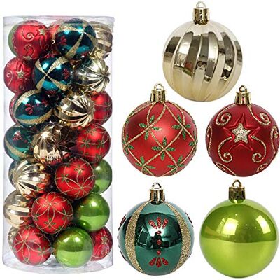 ROSELEAF Juego de adornos para árbol de Navidad, 35 quilates, bola de Navidad de 6 cm, color rojo, verde y dorado ROSELEAF Juego de adornos para árbol de Navidad, 35 quilates, bola de Navidad de 6 cm, color rojo, verde y dorado