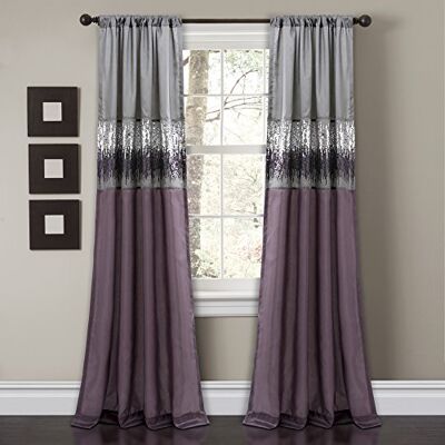 Lush Decor Frodig dekor natthimmel fönstergardinpanel, enkel, 107 cm B x 213 cm L, lila och grå – paljettgardiner – glitter och färgblock design – modern glam dekor – långa gardiner för sovrum och vardagsrum Lush Decor Frodig dekor natthimmel fönstergardinpanel, enkel, 107 cm B x 213 cm L, lila och grå – paljettgardiner – glitter och färgblock design – modern glam dekor – långa gardiner för sovrum och vardagsrum