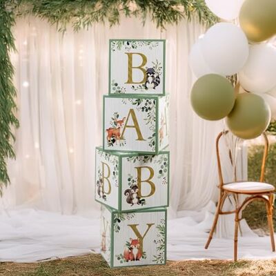 Kate Aspen Woodland Baby Boxes With Letters For Baby Shower Decorations, Gender Reveal Decoration, Photo Prop & Forest Animal Nursery Decor (Set of 4 Stackable Blocks Spells B-A-B-Y) Kate Aspen Woodland Baby Boxes With Letters For Baby Shower Decorations, Gender Reveal Decoration, Photo Prop & Forest Animal Nursery Decor (Set of 4 Stackable Blocks Spells B-A-B-Y)