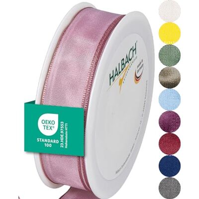 Halbach sidenband premium presentband med trådkant bredd 25 mm längd 25 m Öko-Tex 100 certifierat band Taftband Made in Germany, färg: mörkrosa Halbach sidenband premium presentband med trådkant bredd 25 mm längd 25 m Öko-Tex 100 certifierat band Taftband Made in Germany, färg: mörkrosa
