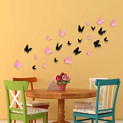 WALPLUS 3D svart fjäril plus rosa butterly väggklistermärken, vinyl, flerfärgad, 19,5 x 11,5 x 5 cm WALPLUS 3D svart fjäril plus rosa butterly väggklistermärken, vinyl, flerfärgad, 19,5 x 11,5 x 5 cm