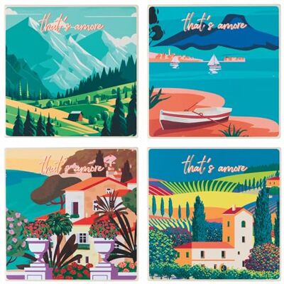 Tivoli Set med 4 dekorativa keramiska plattor, korkbotten, 20 x 20 cm, That's Love Tivoli Set med 4 dekorativa keramiska plattor, korkbotten, 20 x 20 cm, That's Love