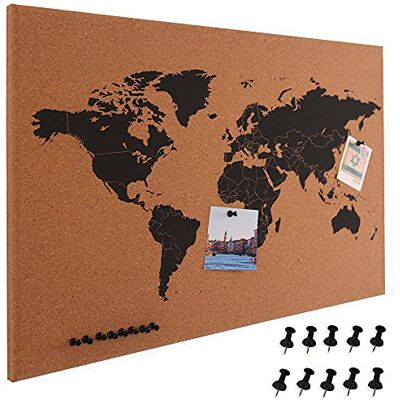 BAKAJI Panel Klot Jordglob Geografisk Karta Världskarta Ram Trä Storlek 60 x 40 cm Väggvägg Modern Design med 10 Stift Presentidé BAKAJI Panel Klot Jordglob Geografisk Karta Världskarta Ram Trä Storlek 60 x 40 cm Väggvägg Modern Design med 10 Stift Presentidé