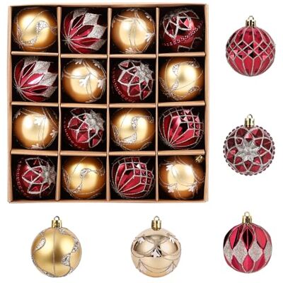 GarveeHome 16 st julkulor prydnader set för julgran, 6 cm röd guld julgransprydnader, okrossbar plast hängande högtidsbollar för festlig julfest GarveeHome 16 st julkulor prydnader set för julgran, 6 cm röd guld julgransprydnader, okrossbar plast hängande högtidsbollar för festlig julfest