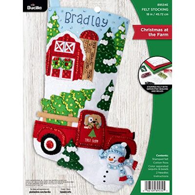 Bucilla , jul på gården 45 cm filt applikation strumpa tillverkning kit, perfekt för gör-det-själv nålar konst och hantverk, 89534E Bucilla , jul på gården 45 cm filt applikation strumpa tillverkning kit, perfekt för gör-det-själv nålar konst och hantverk, 89534E