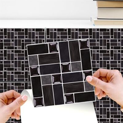 WALPLUS 24 stycken 15 x 15 cm glänsande svart porslin mosaik svart grå väggplattor klistermärken skala och klistra baksplash dekaler startsida dekor kantning för kök badrum kakel WALPLUS 24 stycken 15 x 15 cm glänsande svart porslin mosaik svart grå väggplattor klistermärken skala och klistra baksplash dekaler startsida dekor kantning för kök badrum kakel