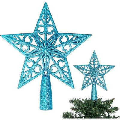 SHATCHI 14,5 cm isblå glitterstjärna julgransdekoration okrossbar för julgransdekorationer julgran krona högtid prydnad SHATCHI 14,5 cm isblå glitterstjärna julgransdekoration okrossbar för julgransdekorationer julgran krona högtid prydnad