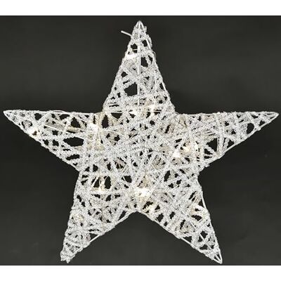 Flair Flower Ljusstjärna av metall med timer, 30 cm, LED-dekoration, lampa, varmvit batteridriven vinter- och juldekoration, julstjärna, belysning, stjärna, stjärnlampa, silver Flair Flower Ljusstjärna av metall med timer, 30 cm, LED-dekoration, lampa, varmvit batteridriven vinter- och juldekoration, julstjärna, belysning, stjärna, stjärnlampa, silver