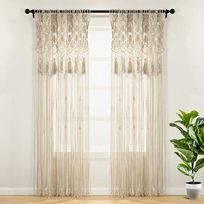 Lush Decor Frodig dekor boho makramé tofs bomull fönstergardin/rumdelare/bröllopsbakgrund/väggdekor, 213 cm L x 127 cm B, neutral Lush Decor Frodig dekor boho makramé tofs bomull fönstergardin/rumdelare/bröllopsbakgrund/väggdekor, 213 cm L x 127 cm B, neutral
